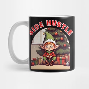 Elf in front of Christmas tree: Side Hustle. Mug